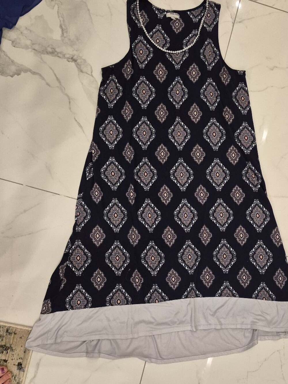Anne Klein Navy and White Geometric Maxi Dress